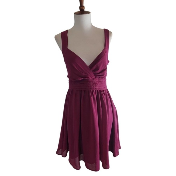 Lavender Brown Burgundy V-Neck Fit & Flare Mini Dress Small NWT - Picture 2 of 9